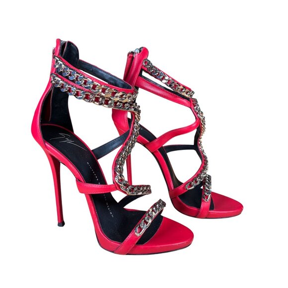 Giuseppe Zanotti Shoes - Giuseppe Zanotti Red Snake Chain Alien Stiletto High Heel Sandals Size 37